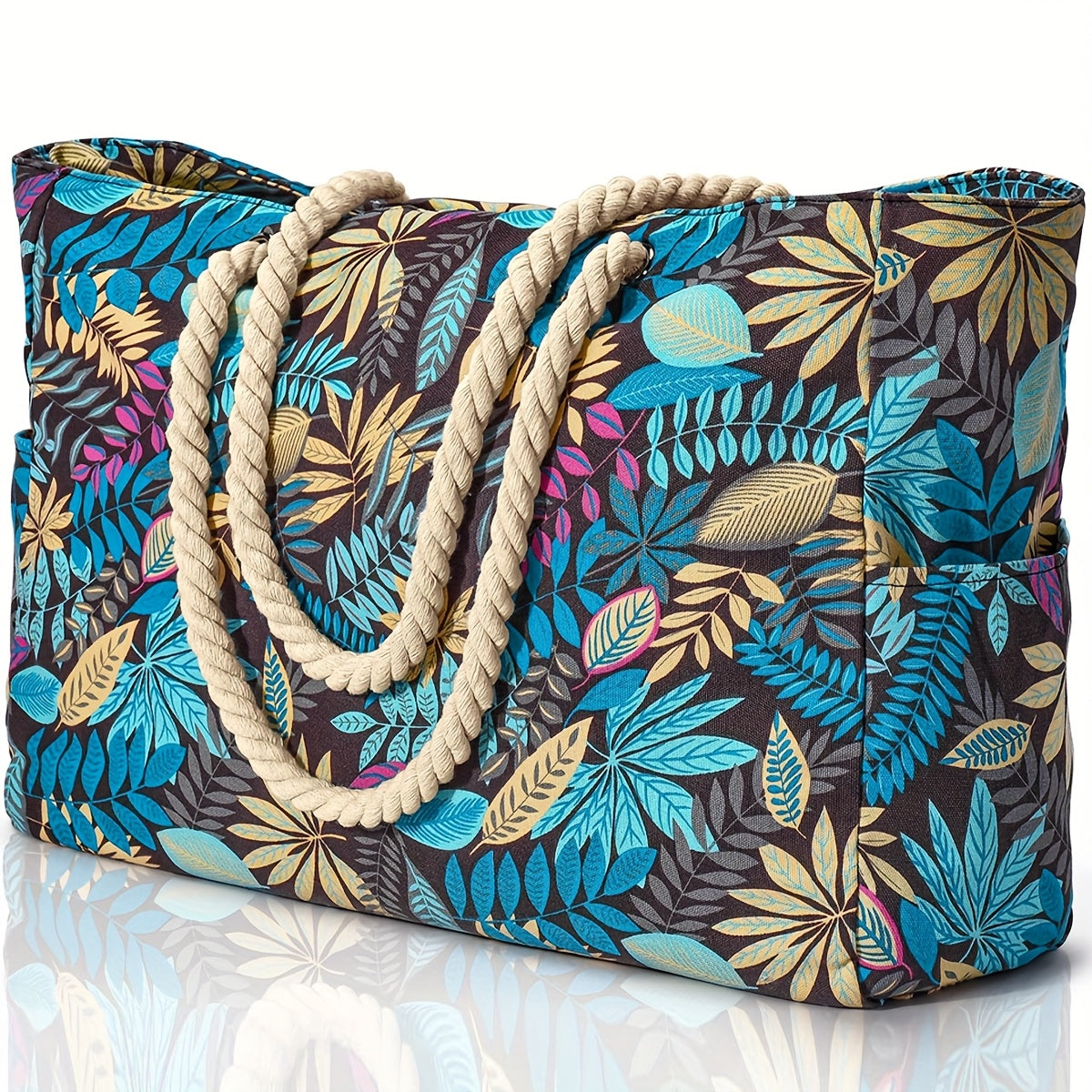 Trendy Large Beach Bag with Leaf Print - Spacious, Durable and Perfect for Holidays