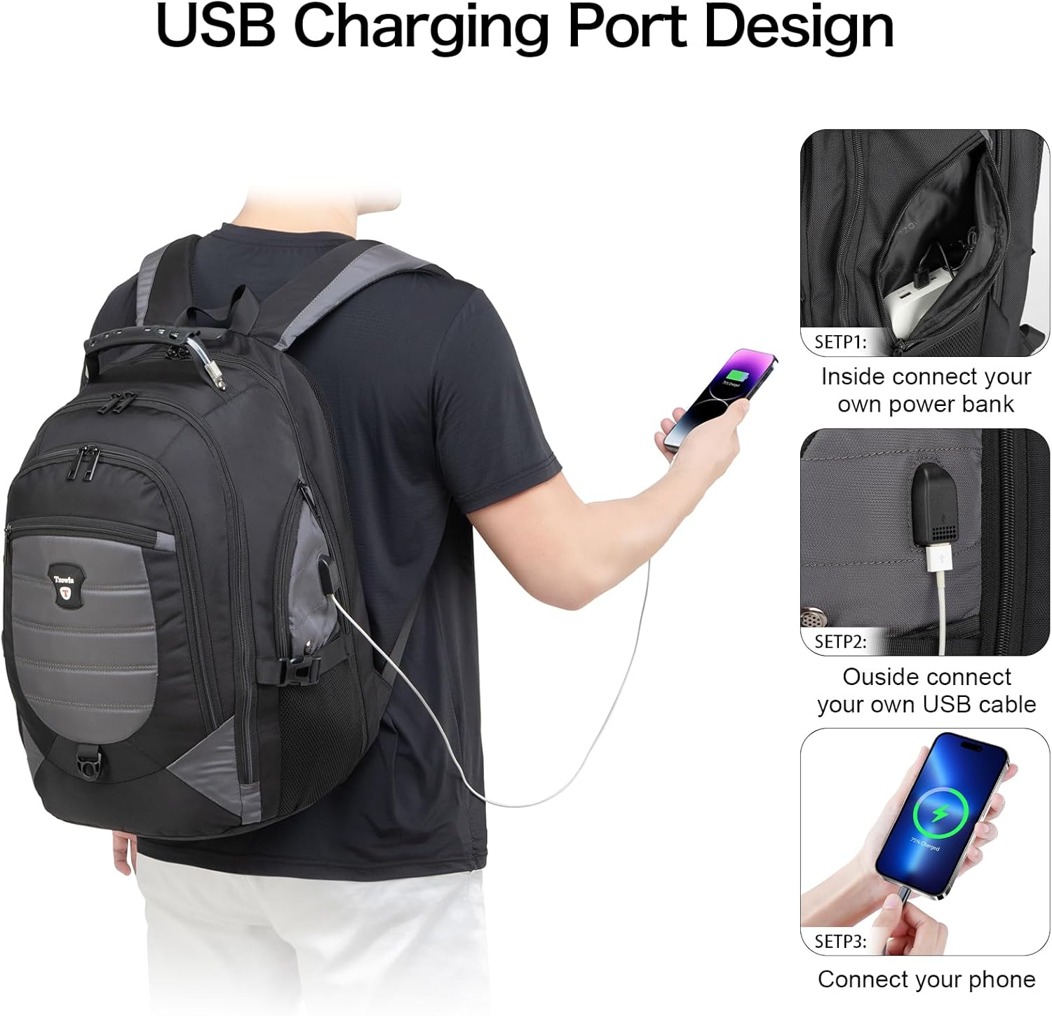 Waterproof Anti-Theft Laptop & Travel Backpack with USB Port – 43.94 cm