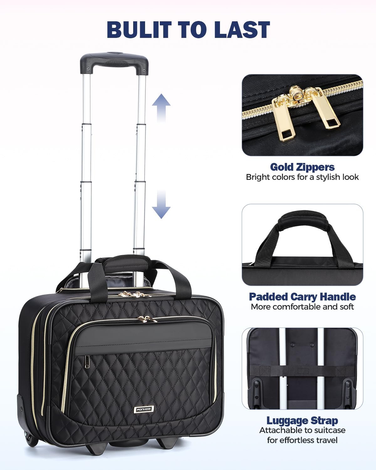39.6 cm Rolling Laptop Case with Multiple Compartments & Airline Approved Dimensions
