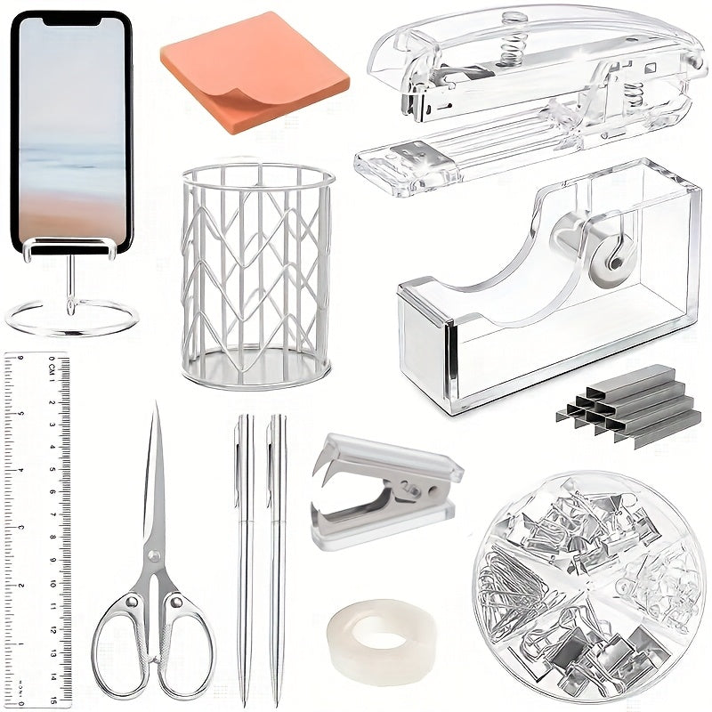 Rose Gold Acrylic Desk Organiser Set | Desk Organiser | Complete Set with Stapler, Ruler and More