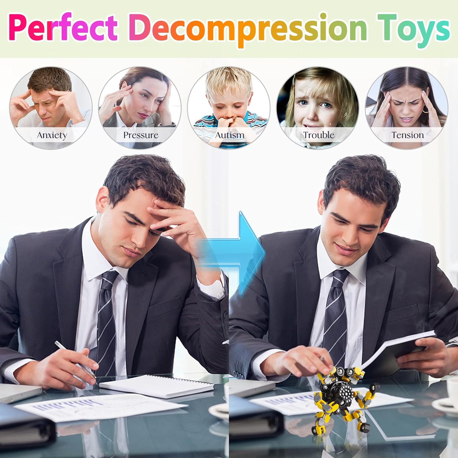 Malleable Anti-Stress Fidget Spinner for Kids & Adults – Set of 4