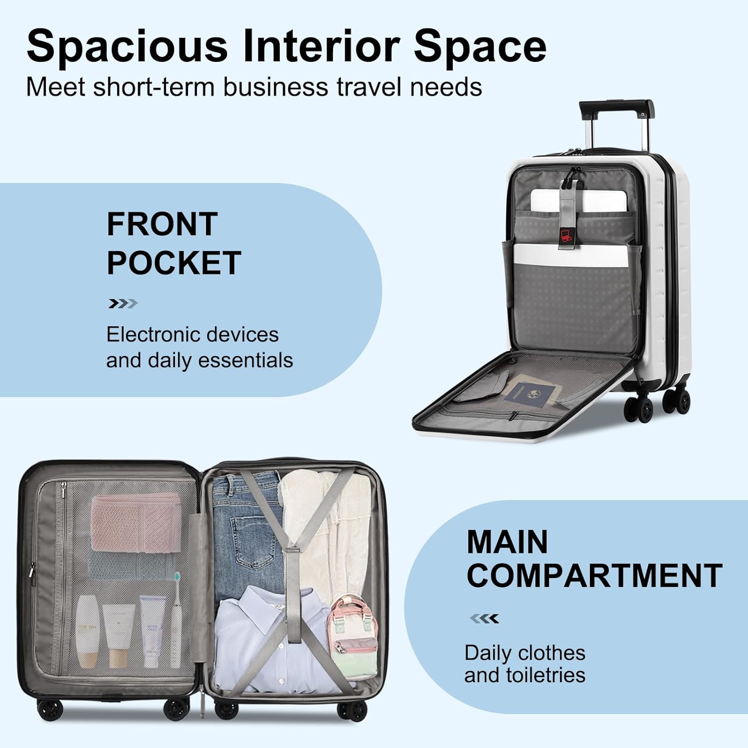 Expandable Hard Shell Suitcase with Front Pocket and TSA Lock