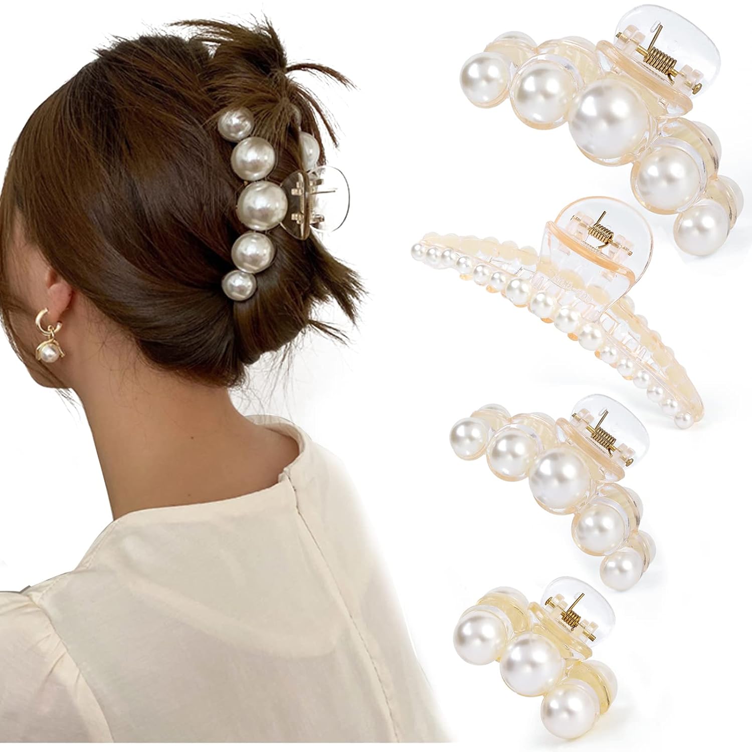 Stylish Pearl Hair Clips - Pack of 4