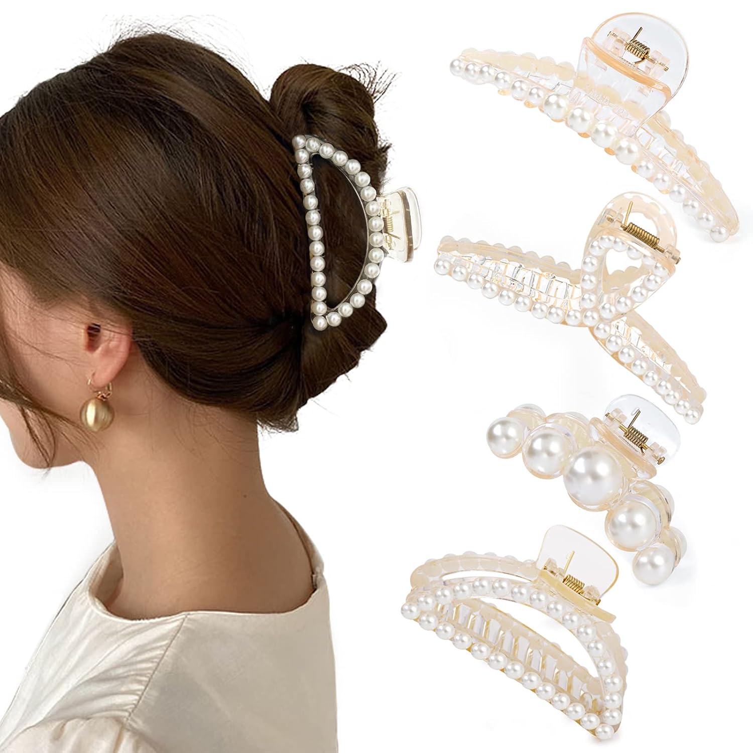 Stylish Pearl Hair Clips - Pack of 4