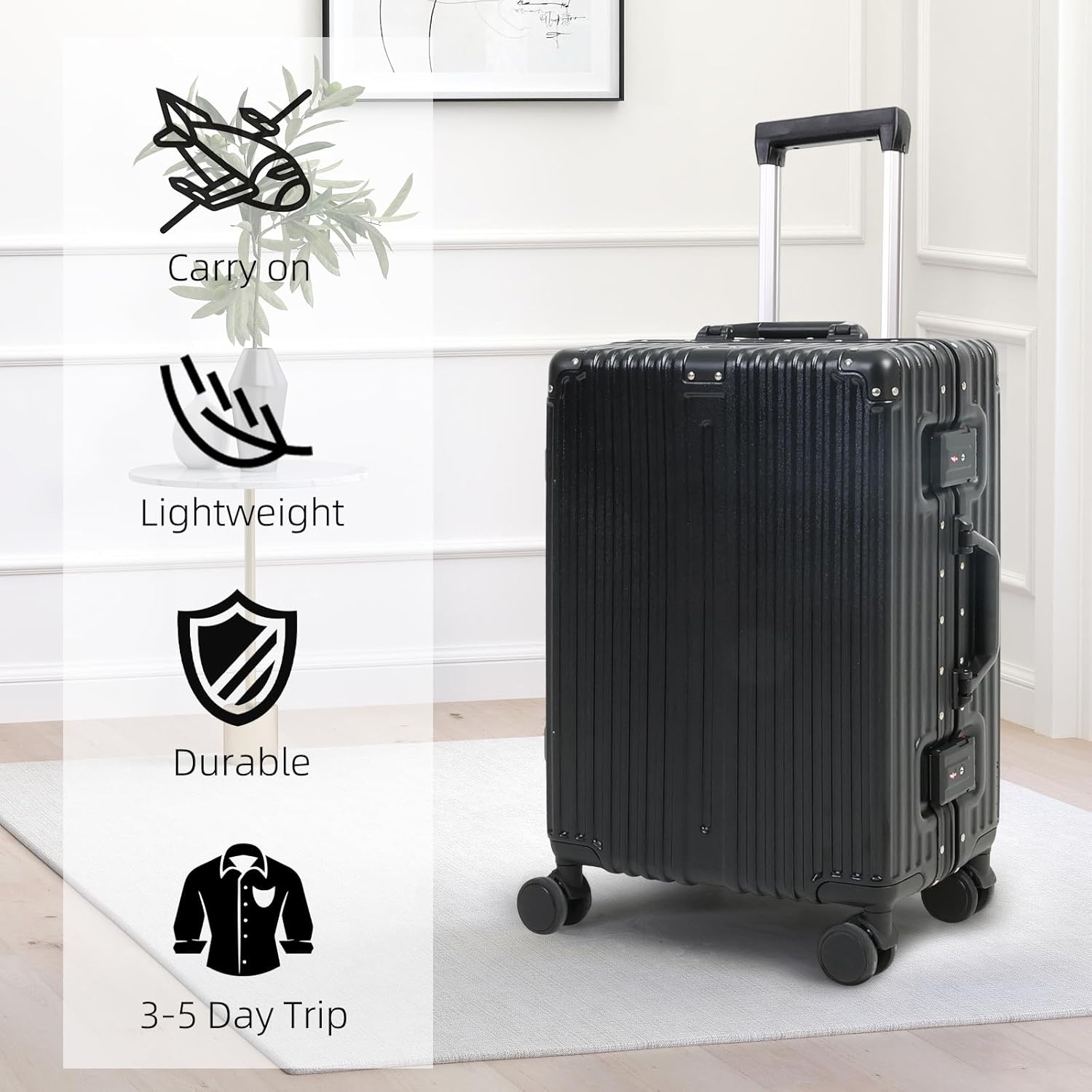 Aluminium Frame Hand Luggage with TSA Lock and Quiet Wheels