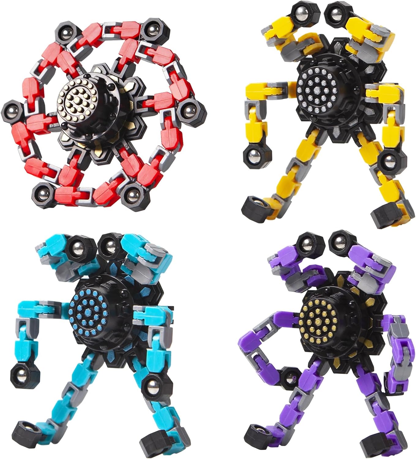 Malleable Anti-Stress Fidget Spinner for Kids & Adults – Set of 4