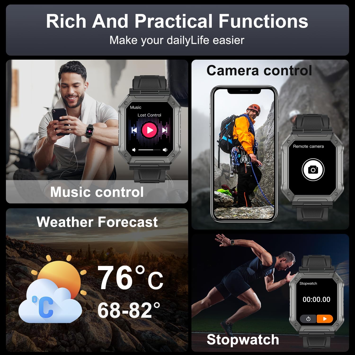 Military Smartwatch for Men with Fitness Tracker – Wayne