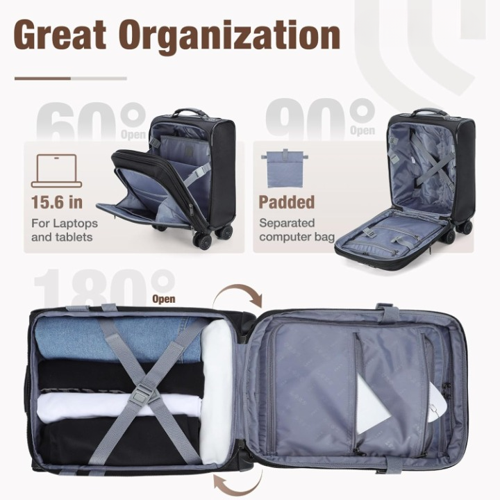 Expandable Cabin Luggage for Under the Seat with Spinner Wheels and Laptop Compartment