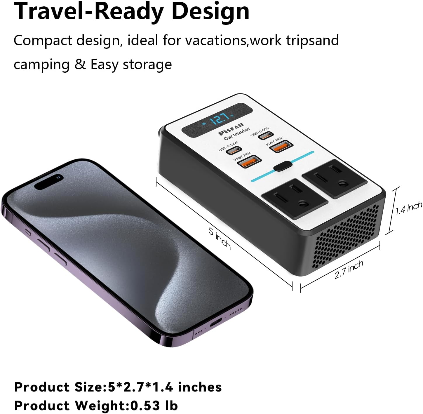 200W Car Inverter – DC 12V to 220V AC with USB-C & Fast Charging Function
