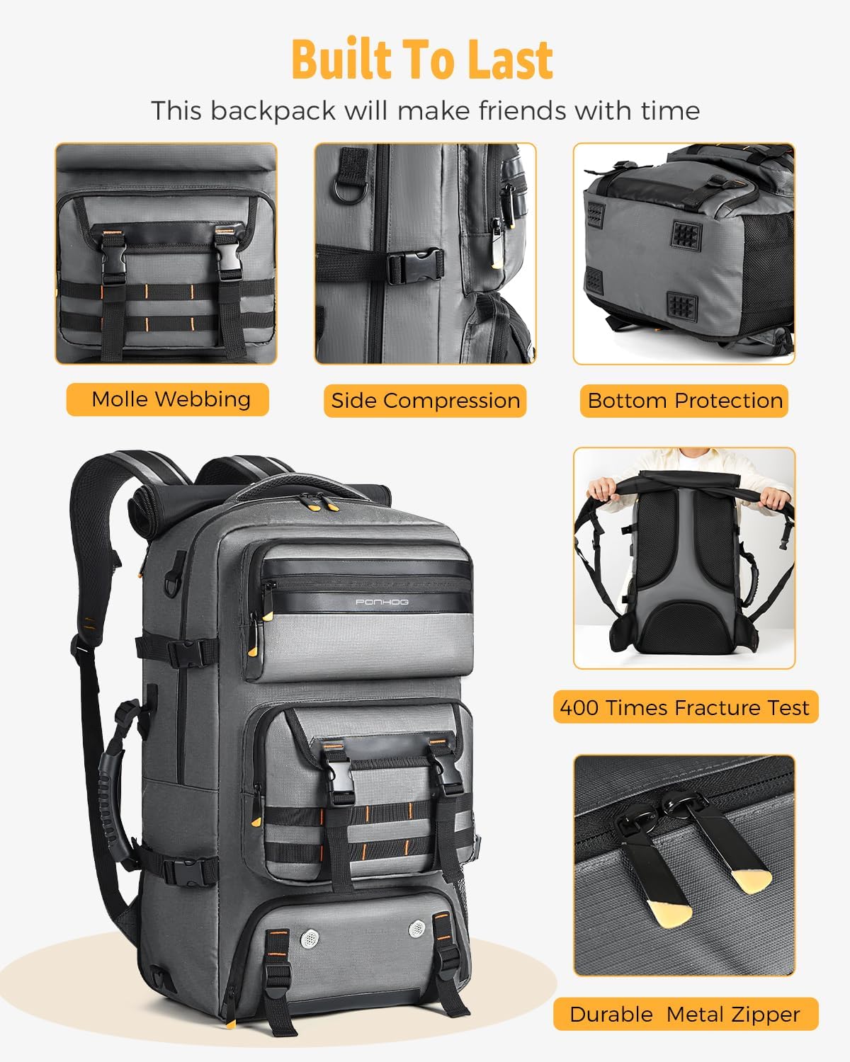 50L Flight-Ready Convertible Travel Backpack with Shoe Compartment & USB Port