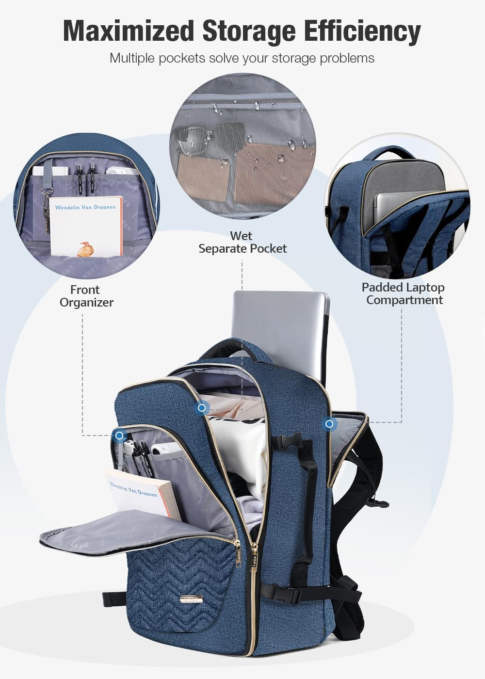 40L Flight-Compatible Travel Trolley with 6 Packing Cubes and Laptop Compartment