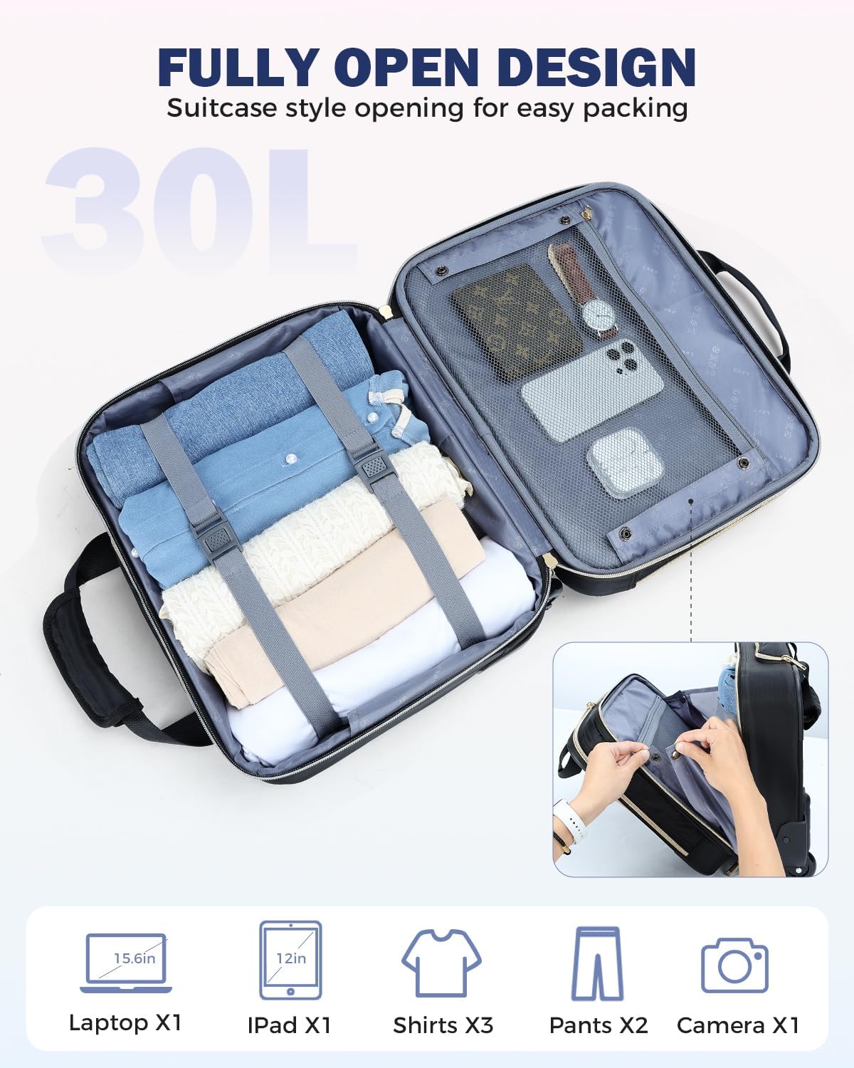 39.6 cm Rolling Laptop Case with Multiple Compartments & Airline Approved Dimensions