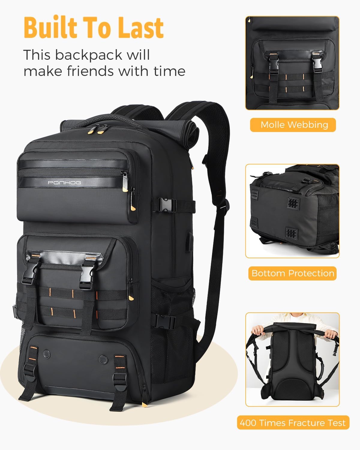 50L Airline Approved Travel Backpack with Shoe Compartment and Convertible Carry Strap
