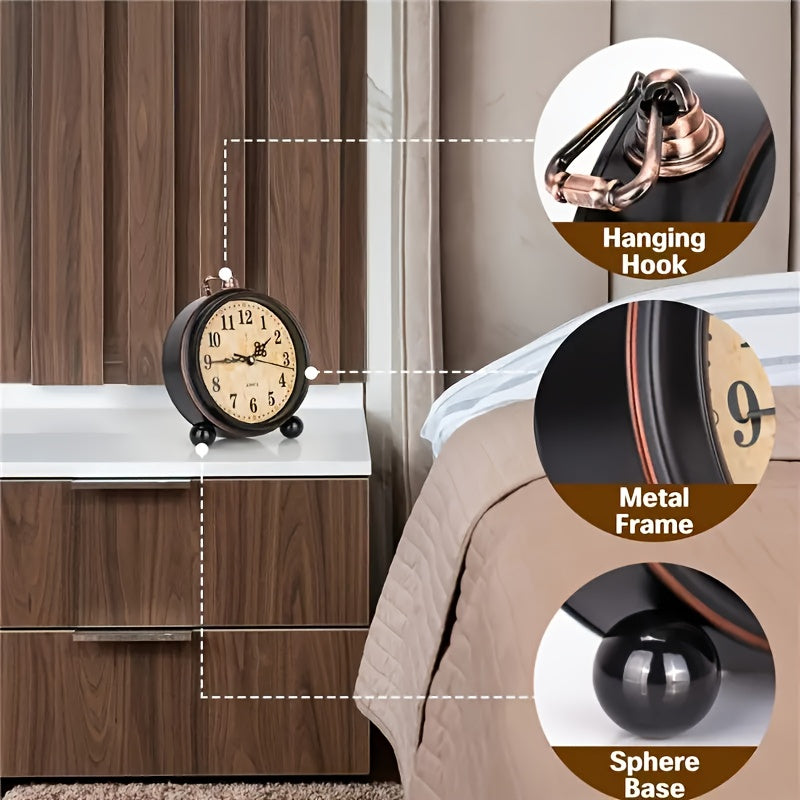 Retro Metal Alarm Clock with Silent Movement – Classic Table Size for Bedroom or Desk