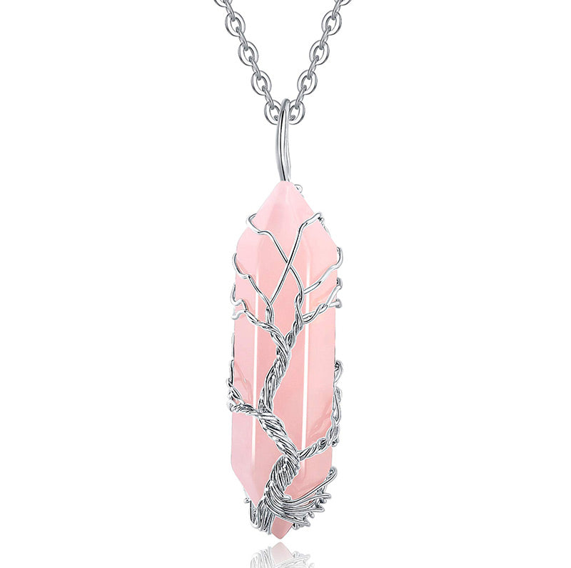 Stylish Crystal and Tree of Life Gemstone Necklace – Elara