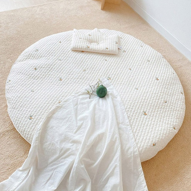 Padded Cotton Baby Play Mat with Animal Motif Embroidery – 80 cm