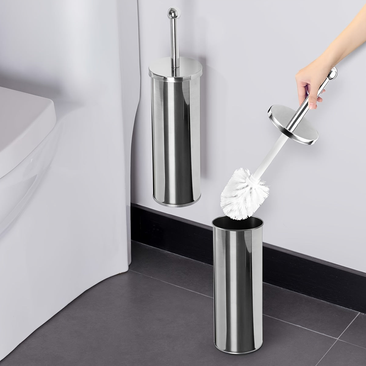 Toilet Brush with Long Handle and Hygienic Holder – Durable and Stylish