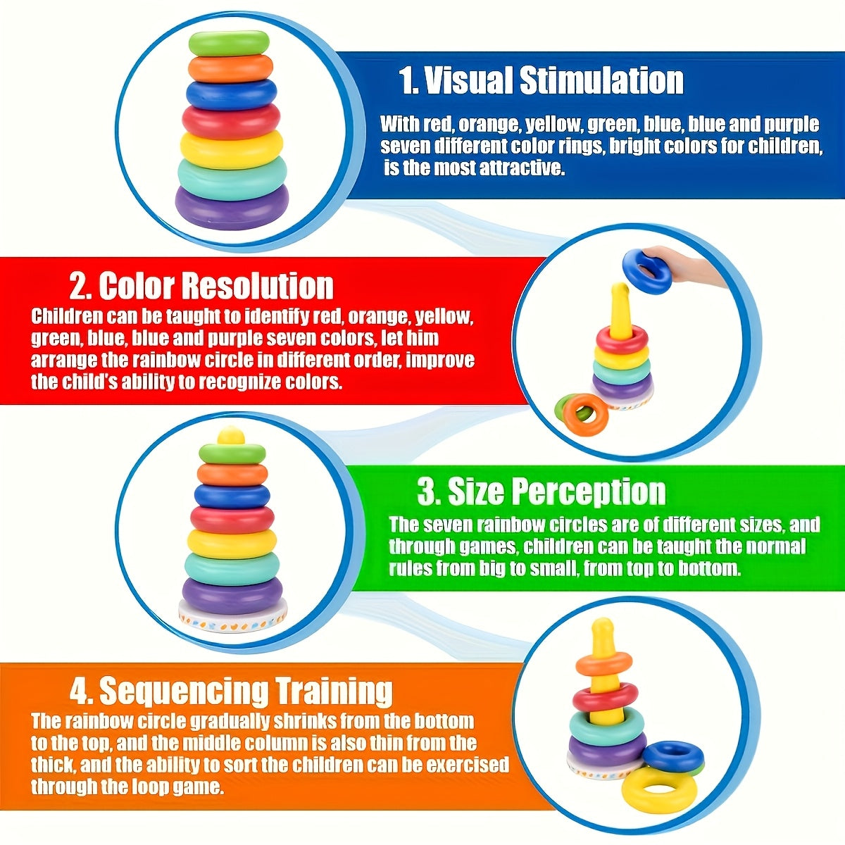 Educational Colourful Rainbow Stacking Tower – Enhance Colour Recognition and Motor Skills