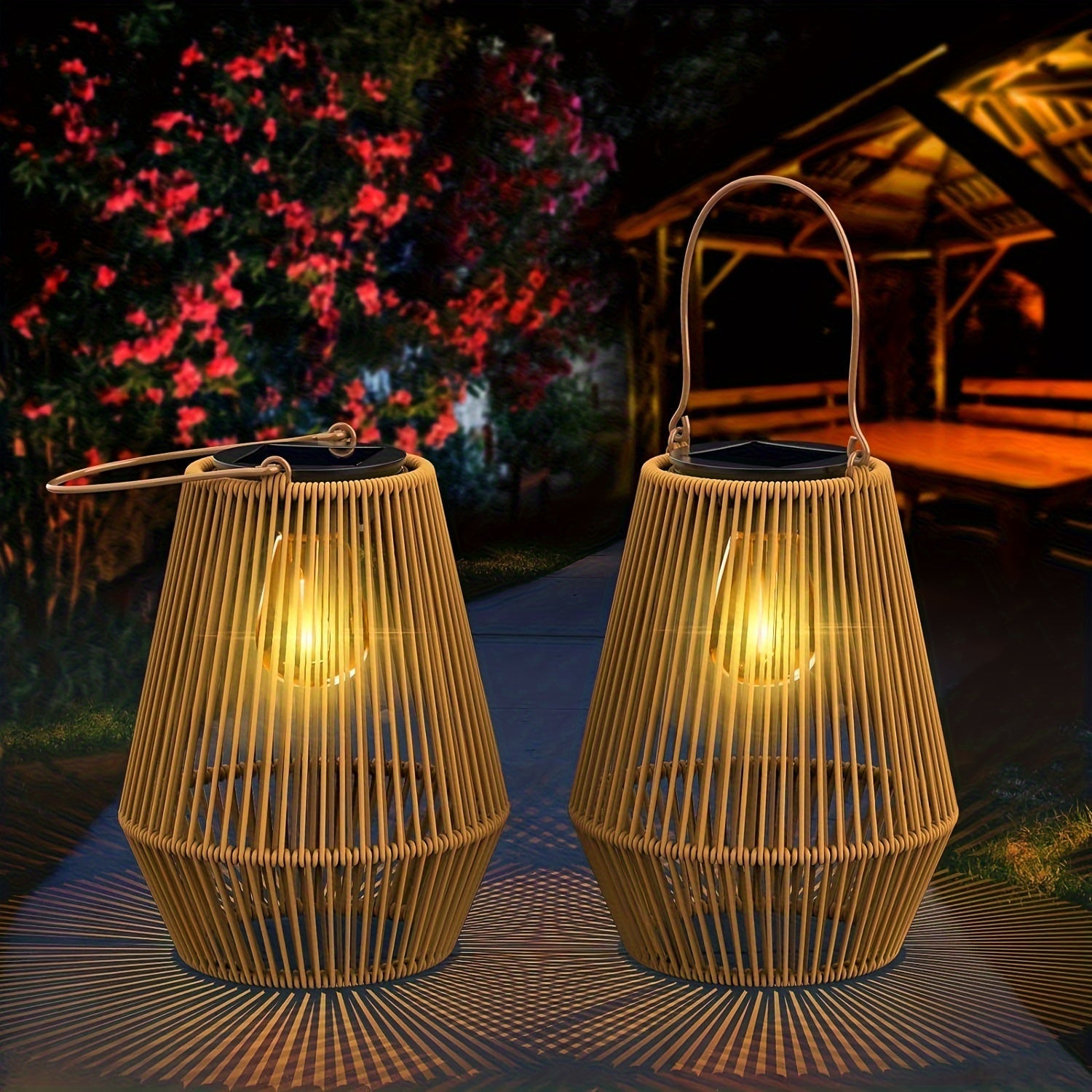 Boho Solar Hanging Lanterns Set – Sustainable Wicker Lanterns for Garden and Balcony