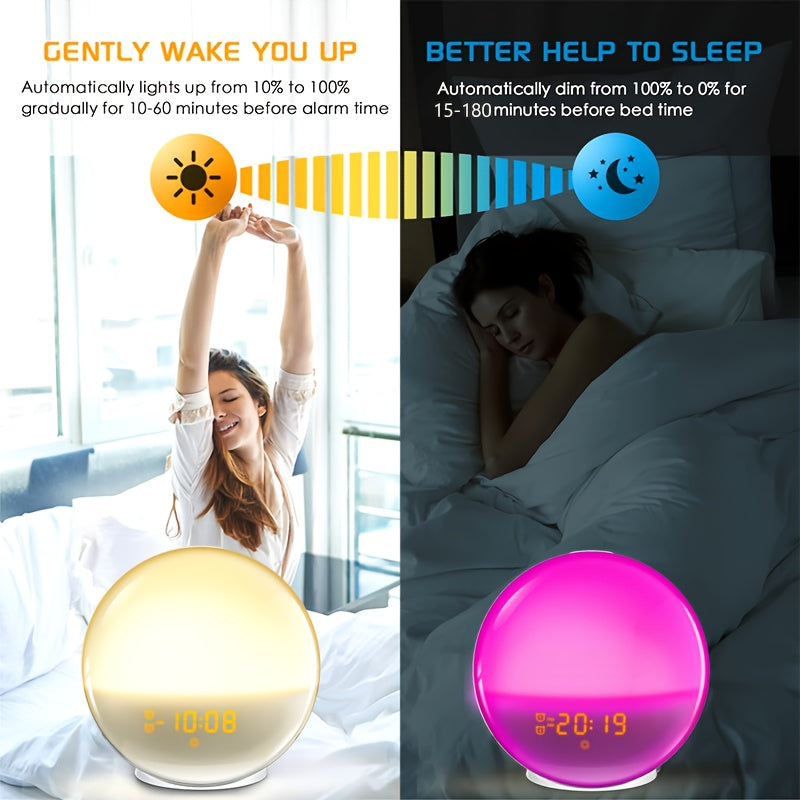 Halo Light Digital Alarm Clock – Sunrise Alarm Clock with USB Power and Dual Alarm Function