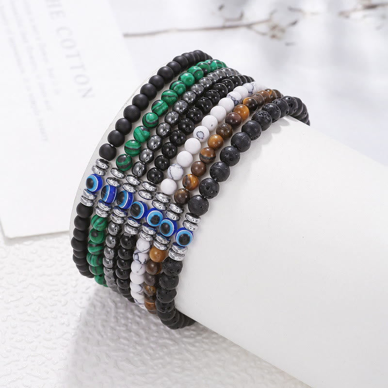 Men's Bracelet Made of 4 mm Natural Stone with Evil Eye Bead – Thor