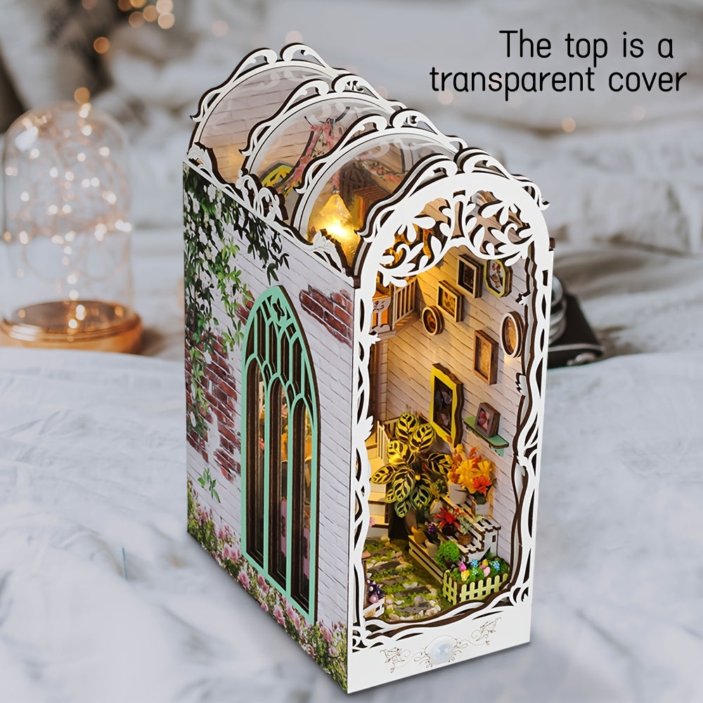 3D Wooden Puzzle House – White Flower House with Lighting and Dust Cover