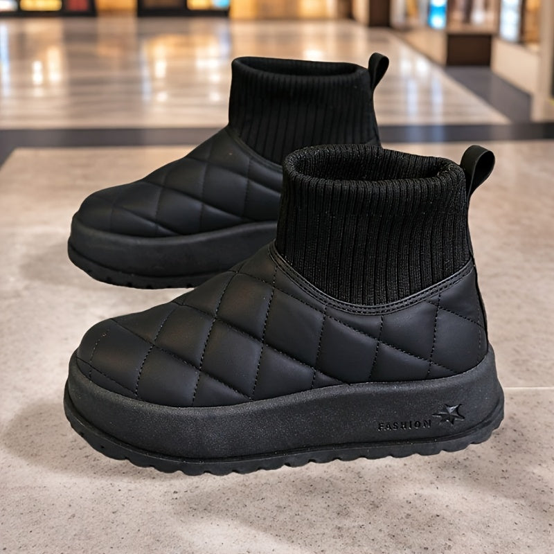 Ladies High-Top Winter Snow Boots – Quilted Design with Insulation and Slip-Resistant Rubber Sole