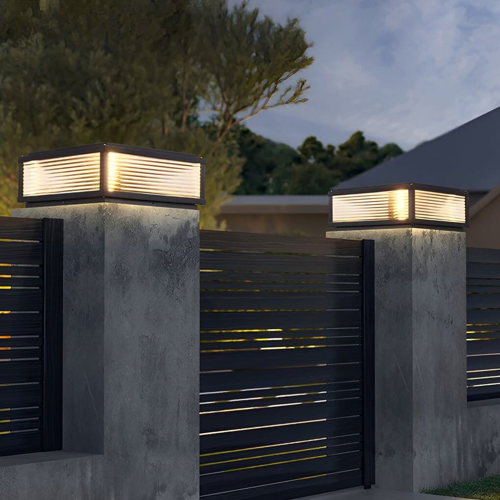 Modern LED Outdoor Post Lamp - Ribbed Glass