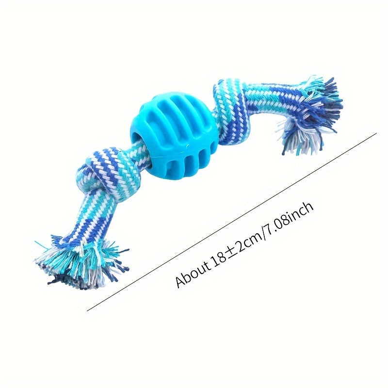 Interactive Dog Chew Toy – With Colourful Knots and Rubber Ball