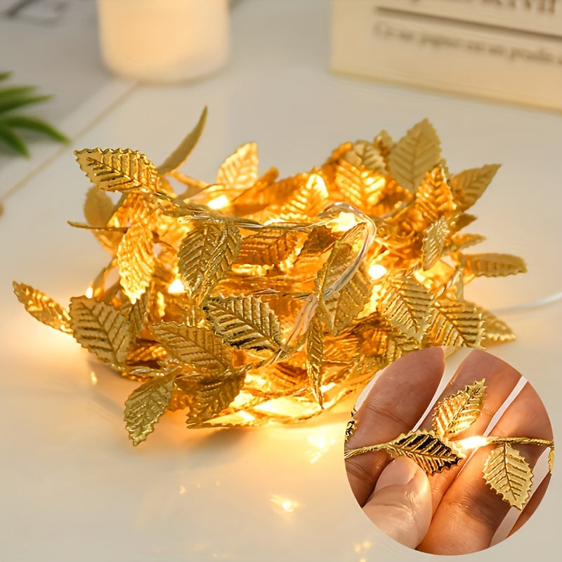 Golden Leaves Fairy Lights - Elegant Lighting for Table Settings and Celebrations