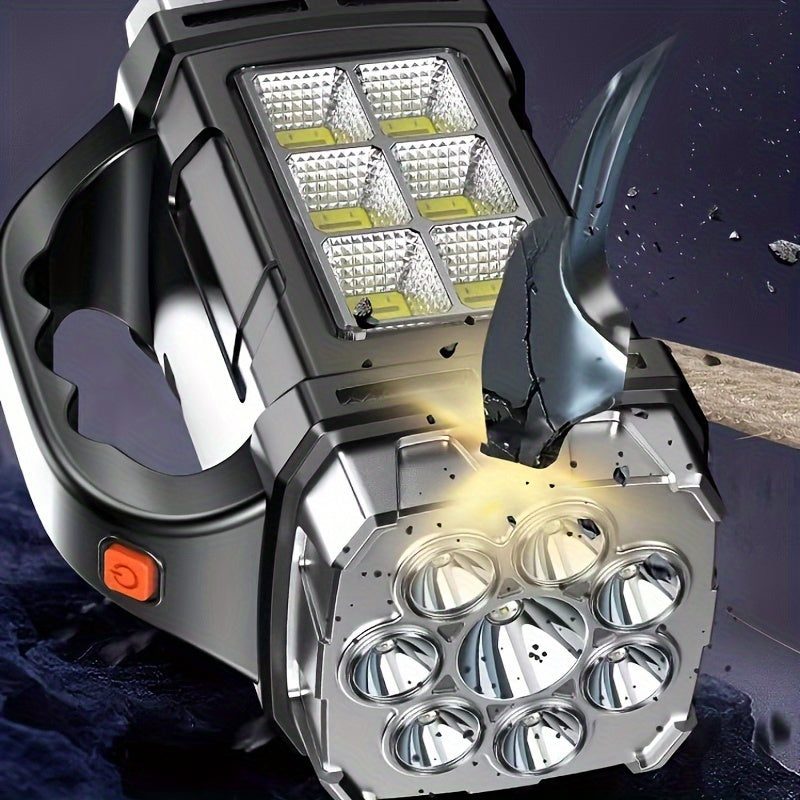 Super Bright LED Searchlight – Rechargeable Power Bank with USB and Solar Energy for Outdoor Adventures
