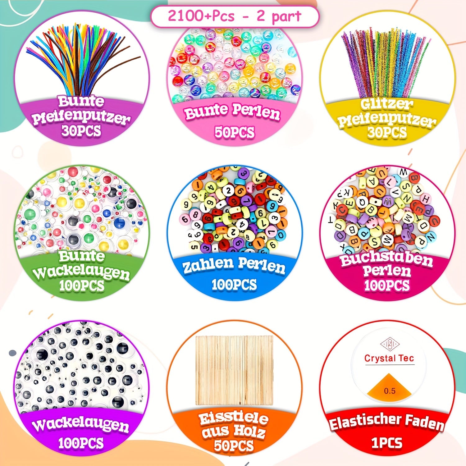 Complete Craft Set for Children – Creative Set with Stickers, Sticks, Feathers and More