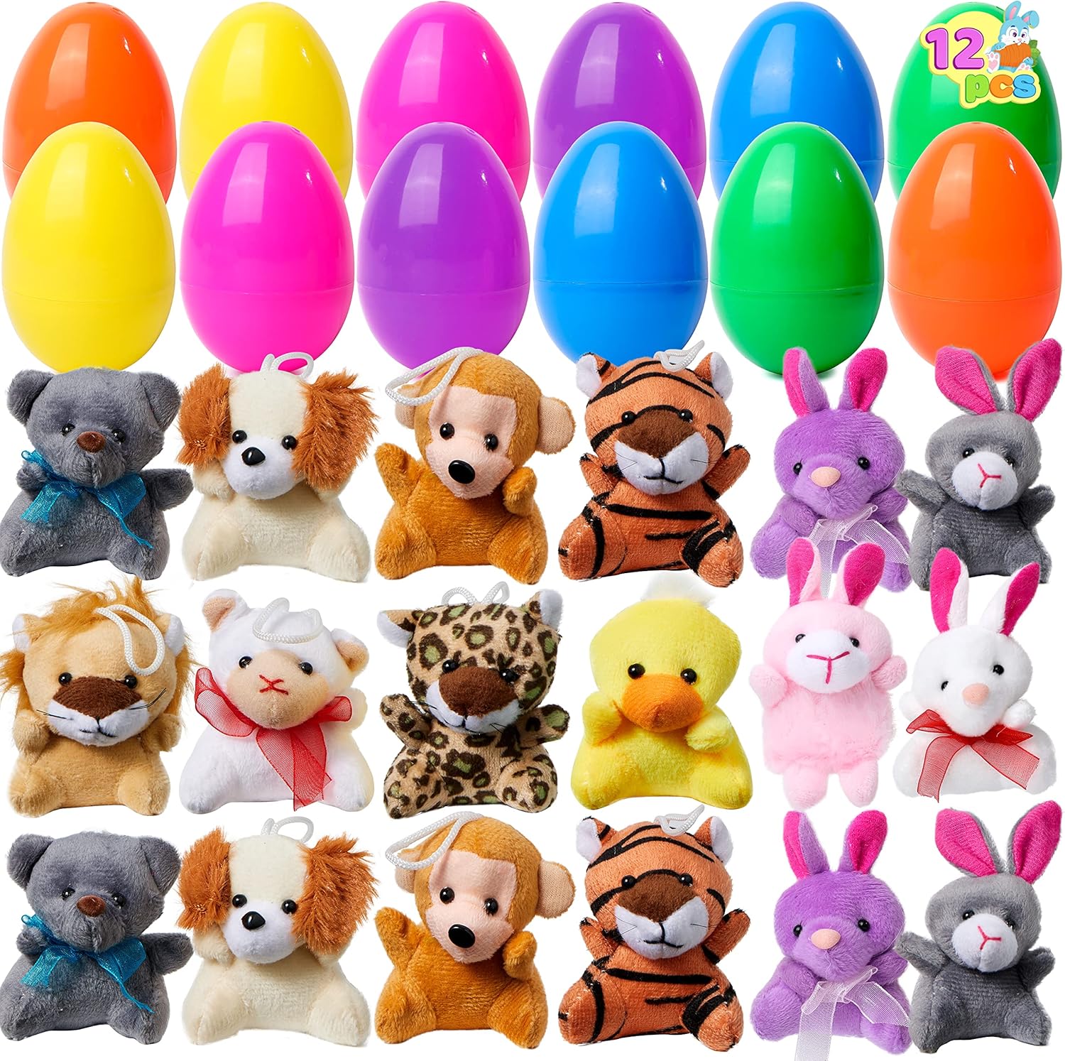 Plush Easter Eggs with Mini Animals for Children – 12 Piece Surprise Egg Set