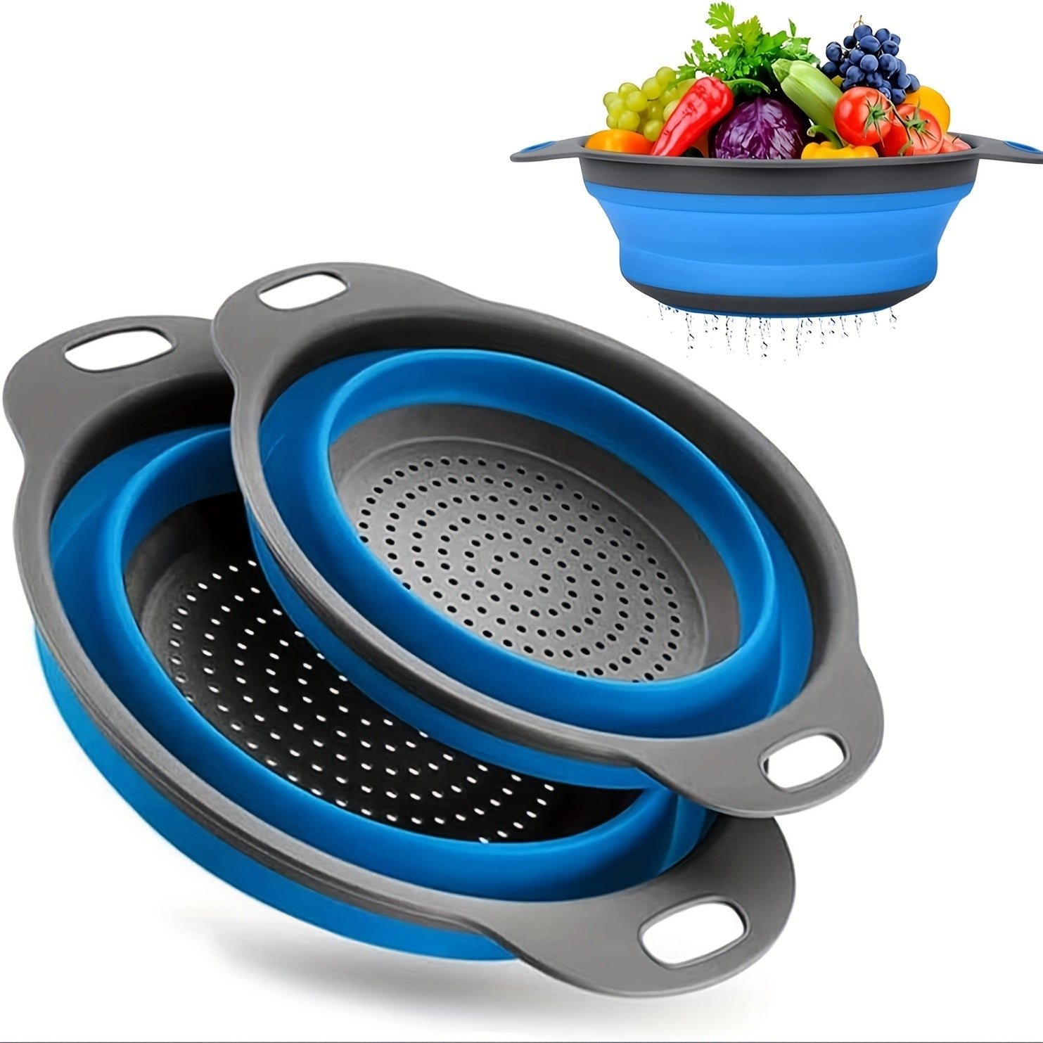 Collapsible Silicone Colander Set – Perfect for Pasta, Vegetables and Fruit