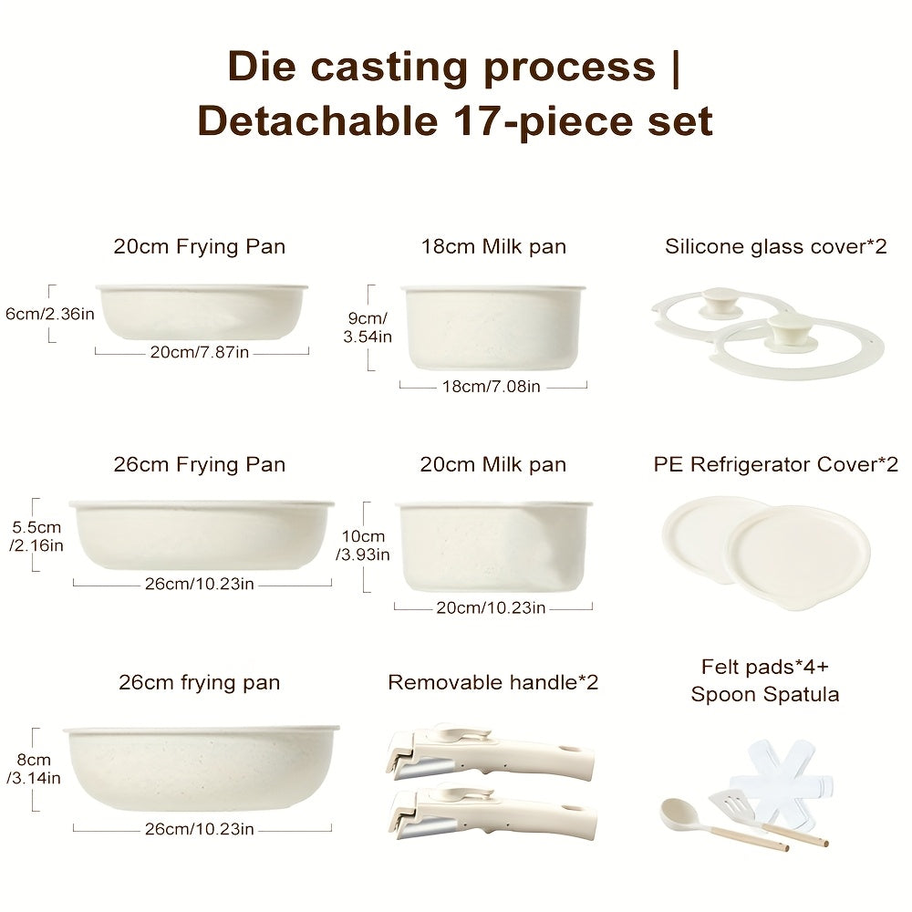 17-Piece Ceramic Cookware Set – Including Removable Handles and Deep Frying Pan