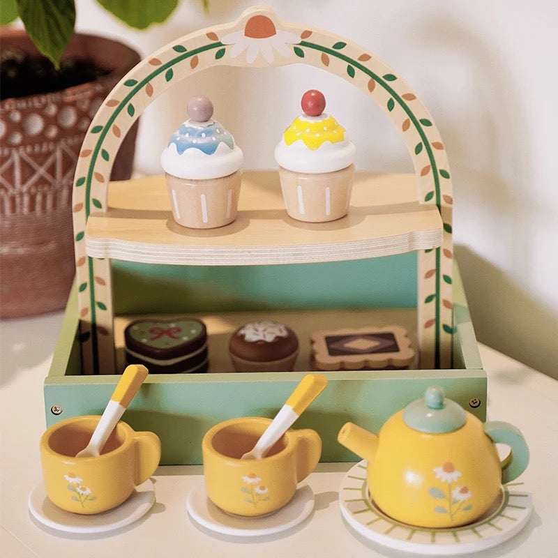 Wooden Tea Set for Children with Cupcakes and Teapot – Playtime
