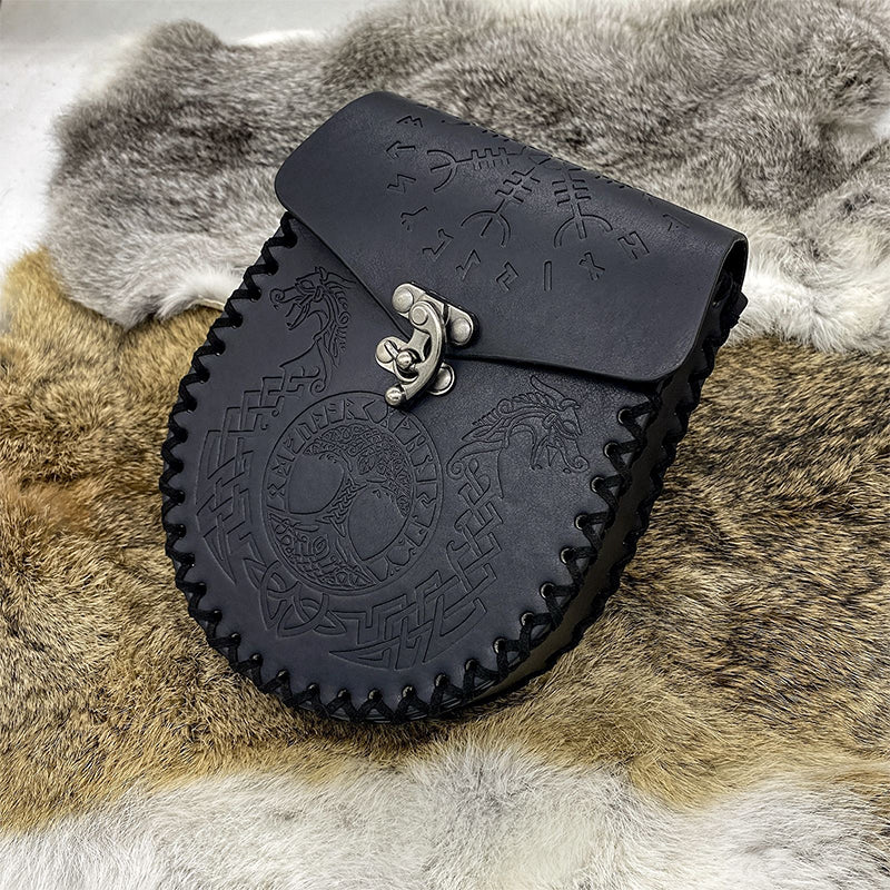 medieval Nordic belt pouch made of embossed leather