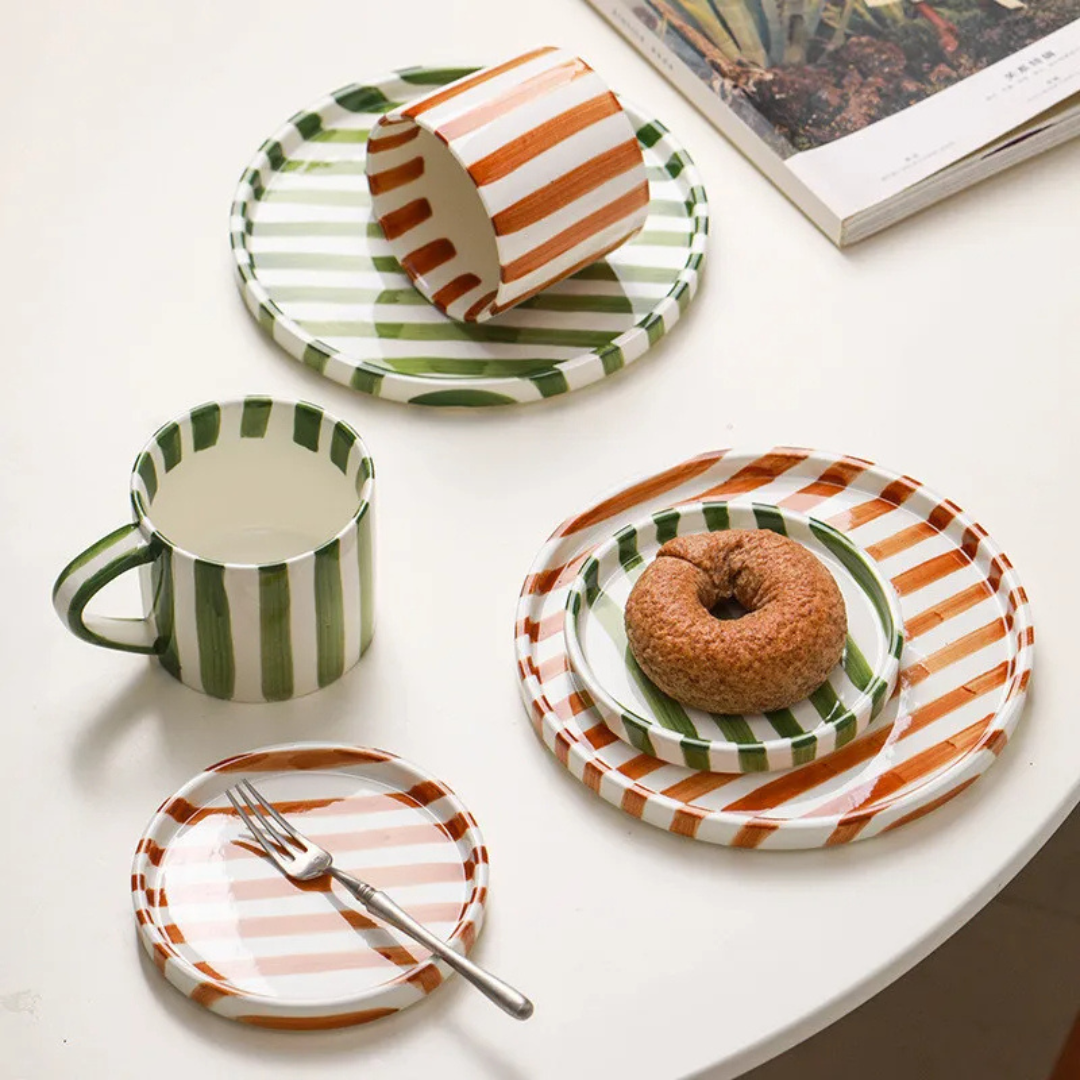 RetroChic Ceramic Coffee Set | Durable hand-painted mug and saucer for sophisticated beverage moments