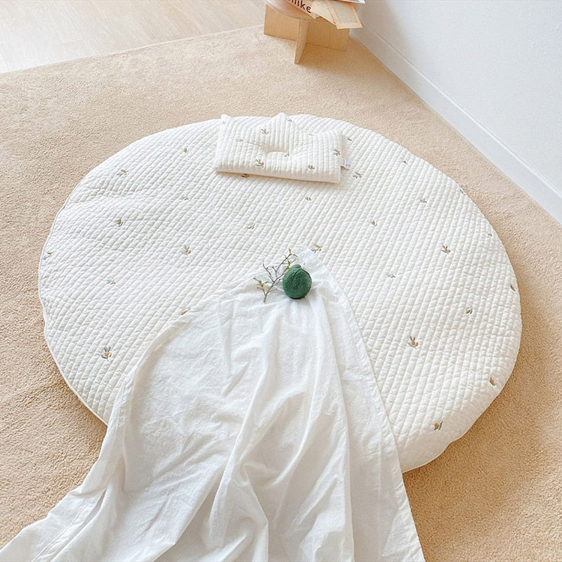 Padded Cotton Baby Play Mat with Animal Motif Embroidery – 80 cm