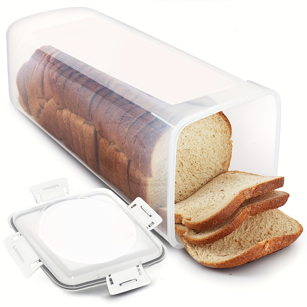 Transparent Bread Box with Airtight Lid - Freshness Preservation and Slicing Guide