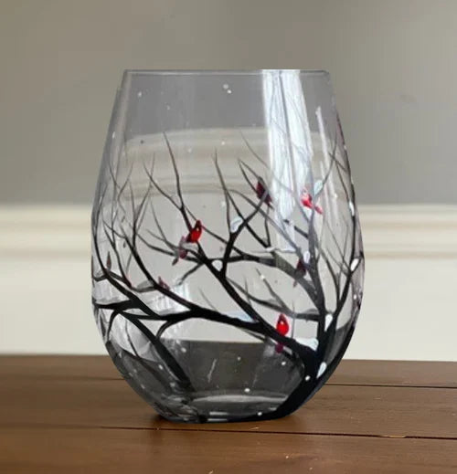 Sandsberg | Wine Glass Four Seasons Tree - Hand-Painted Art