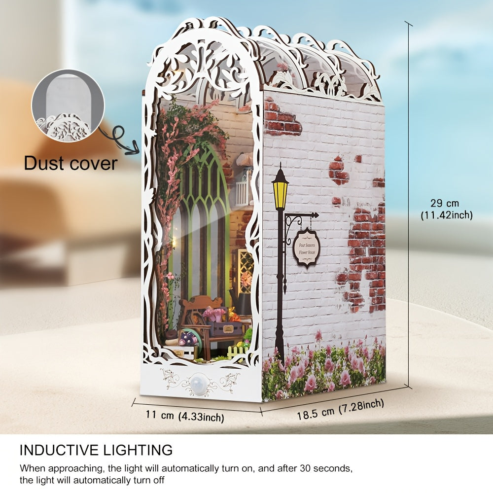 3D Wooden Puzzle House – White Flower House with Lighting and Dust Cover
