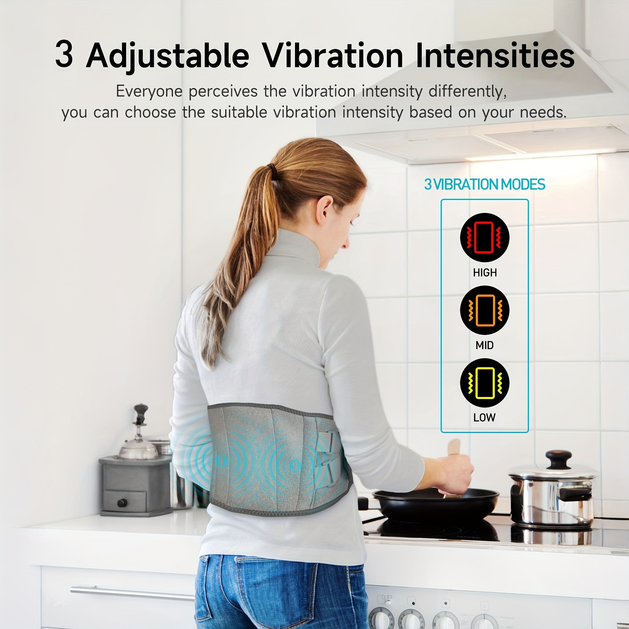 Wireless Heated Massage Belt for Back and Waist – 3 Adjustable Heat and Vibration Modes for Maximum Relaxation