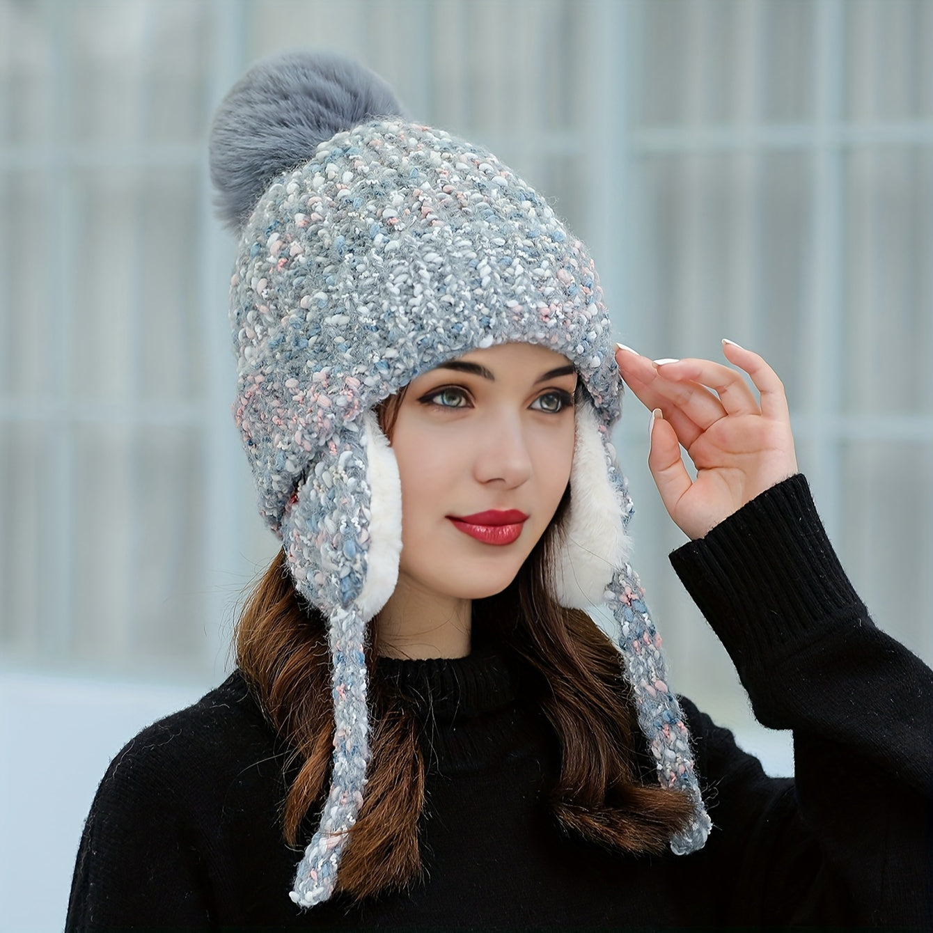 Olivia Warm Winter Hat – Knitted Hat with Fleece and Ear Flaps