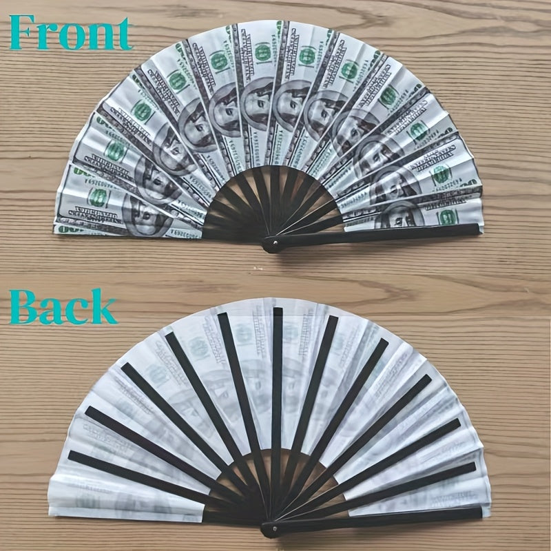 Large Money Print Folding Fan – Ideal for Festivals and Parties