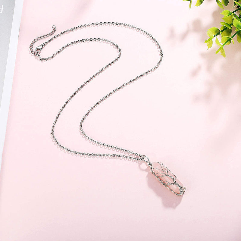 Stylish Crystal and Tree of Life Gemstone Necklace – Elara