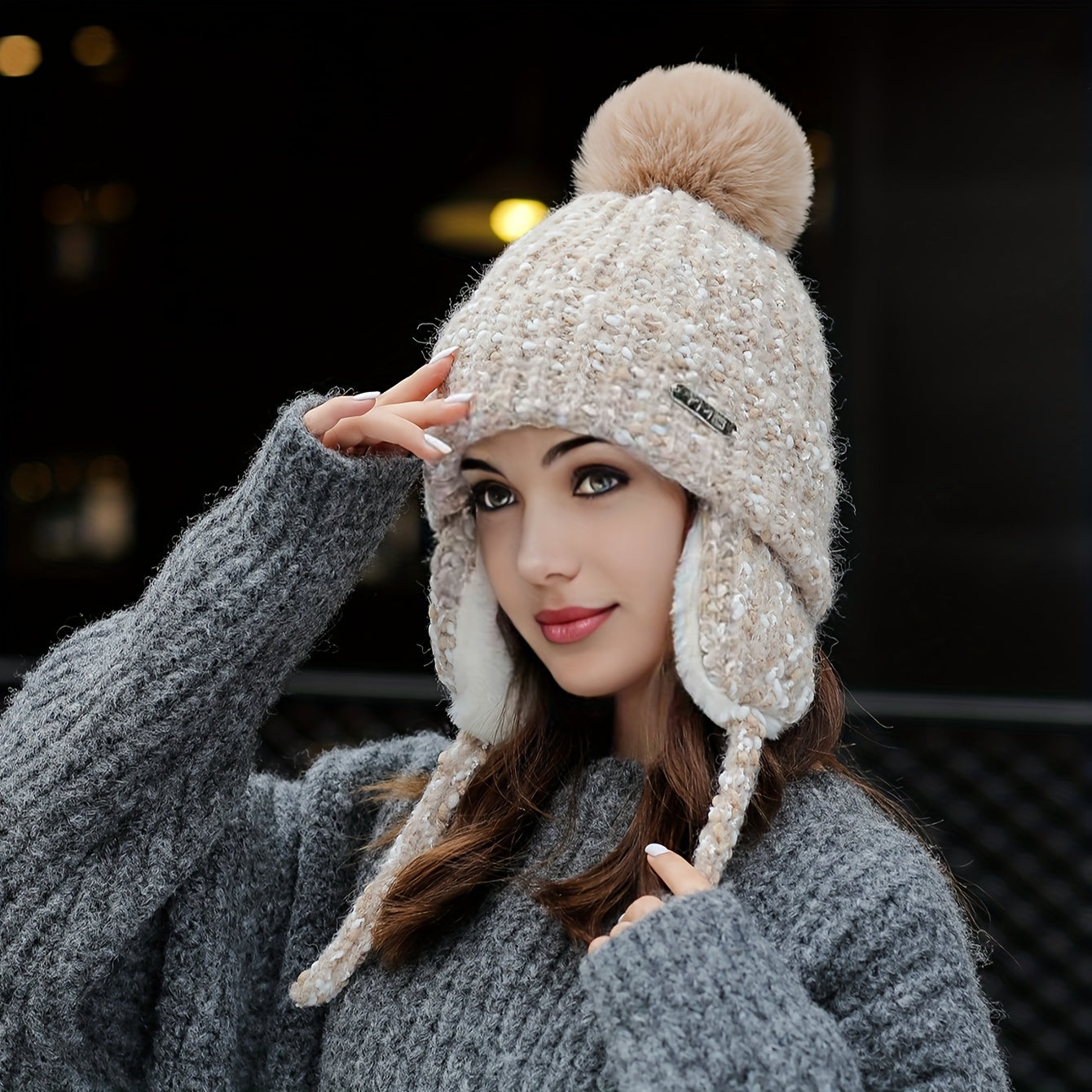 Olivia Warm Winter Hat – Knitted Hat with Fleece and Ear Flaps