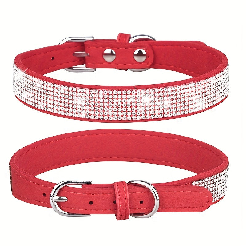 Adjustable Leather Dog Collar with Rhinestones – Strong and Durable