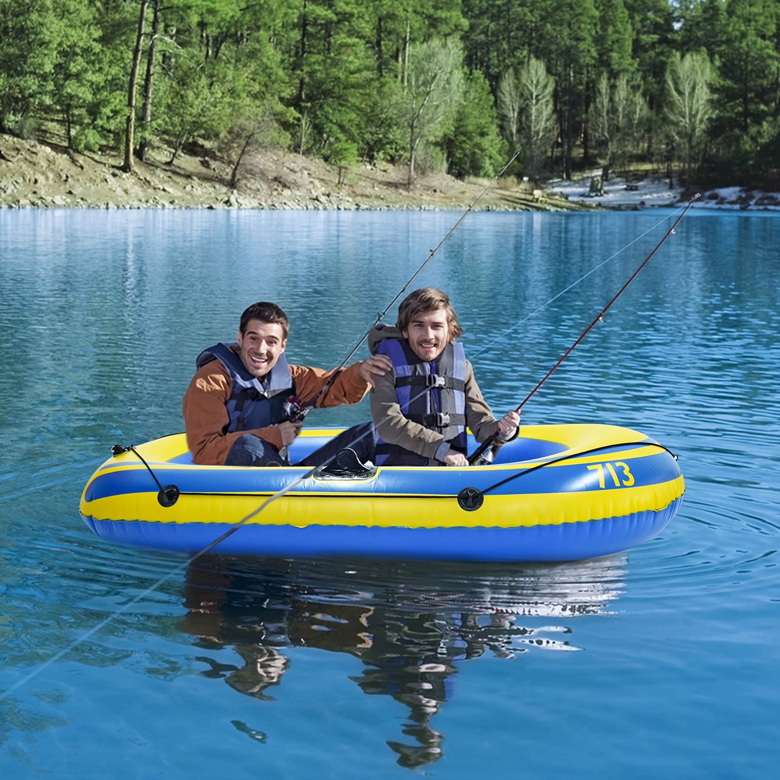 Inflatable Fishing Boat Set – Lightweight PVC Boat for 2 People with Paddles