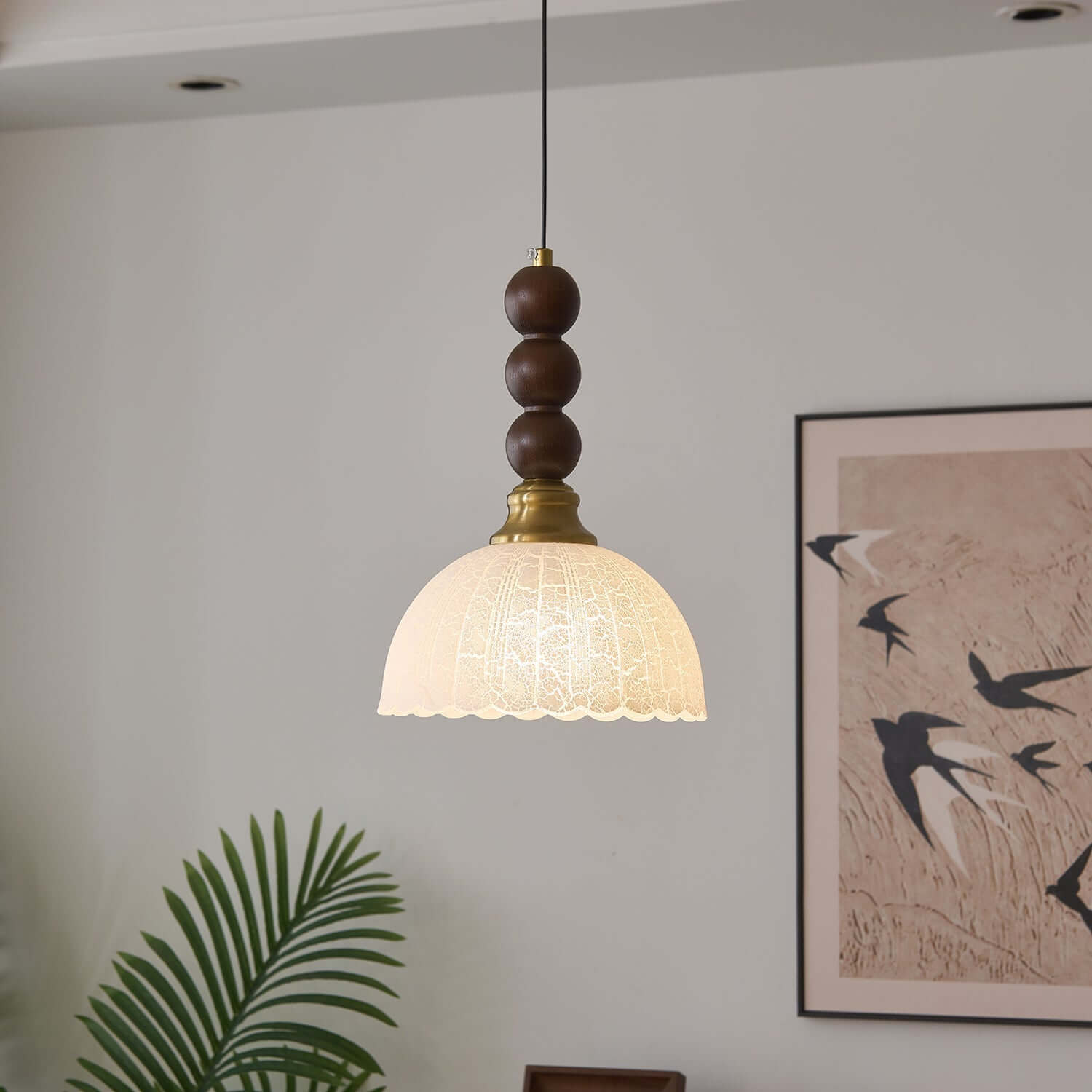 Pendant Light with Glass - Wood & Metal